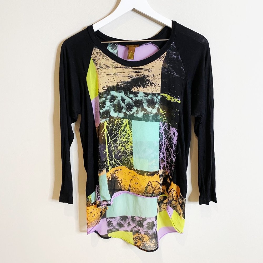 Copper Key Black Sheer Mixed Patchwork Hi Lo Top